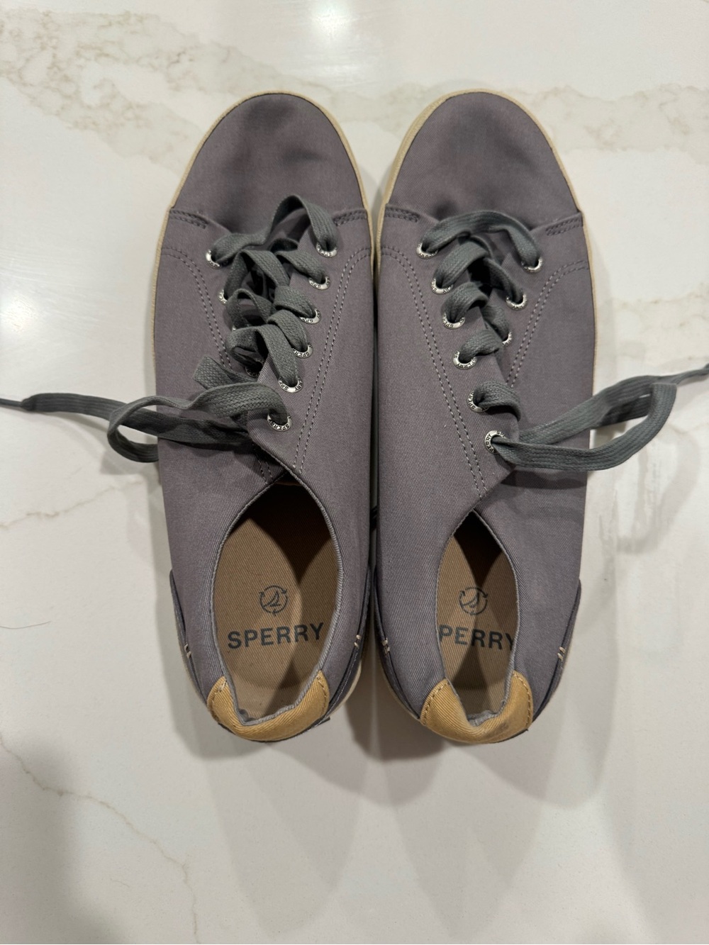 Sperry Gray Canvas Lace-Up Sneakers with Tan Heel Accent
